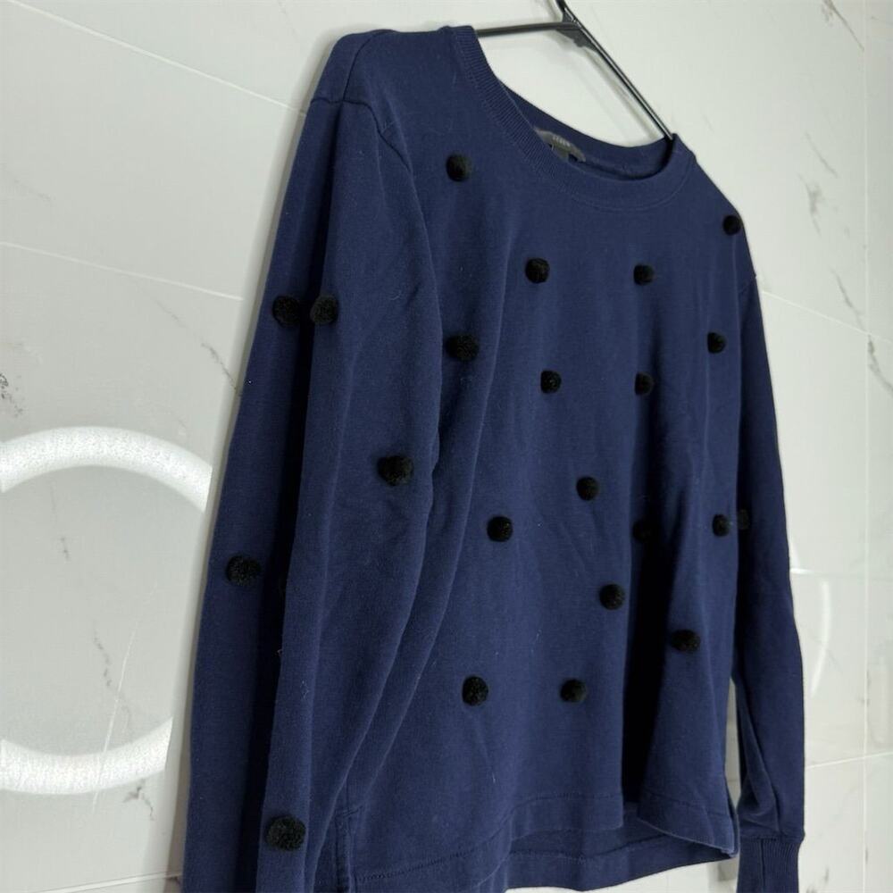 J.Crew Women's Blue Pom-Pom Long Sleeve T-Shirt Size S Casual